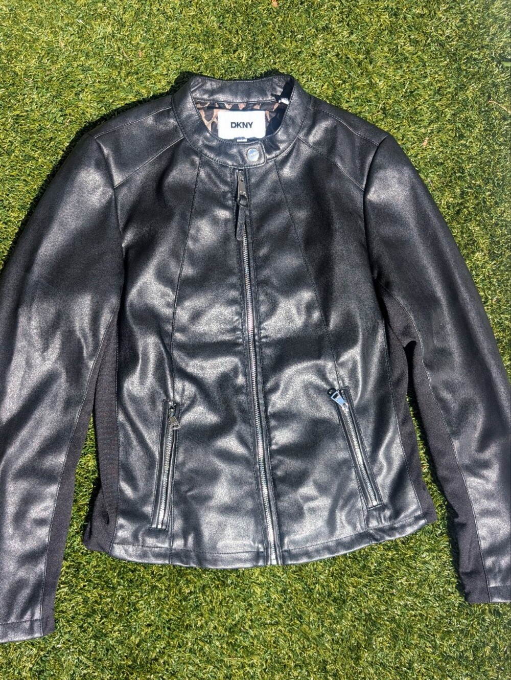 Black Faux Leather Bomber Jacket with Zip Pockets